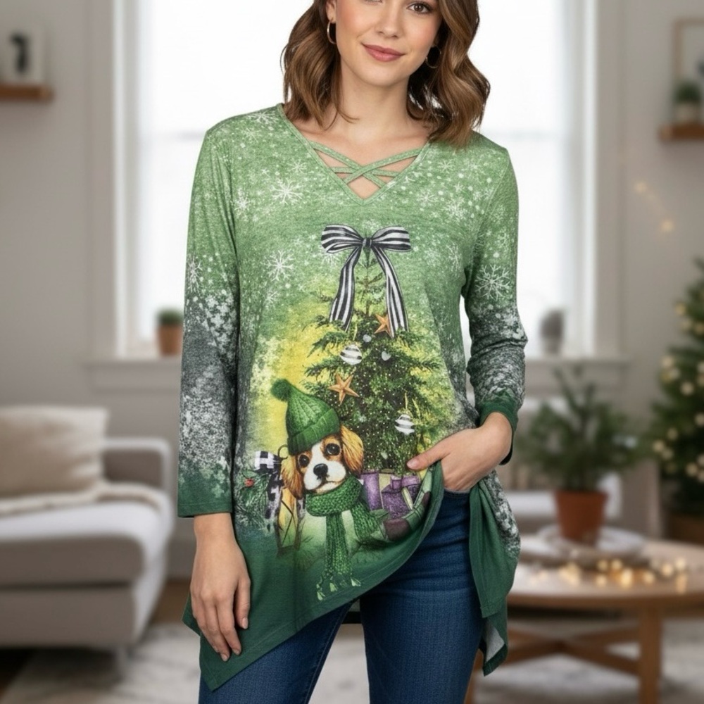 Comfy Cozy Christmas Store Dog Christmas Tree Tunic Top Size L